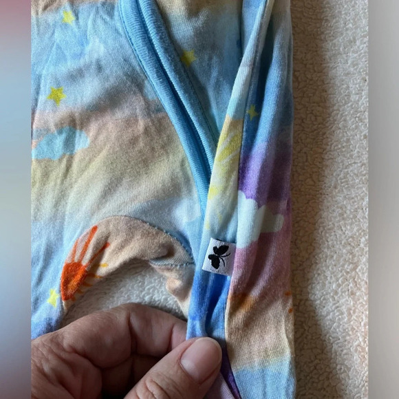 Mama Lulu 6-12 month pajamas. Sunset/rainbow design. Bamboo/viscose blend. - Picture 4 of 6